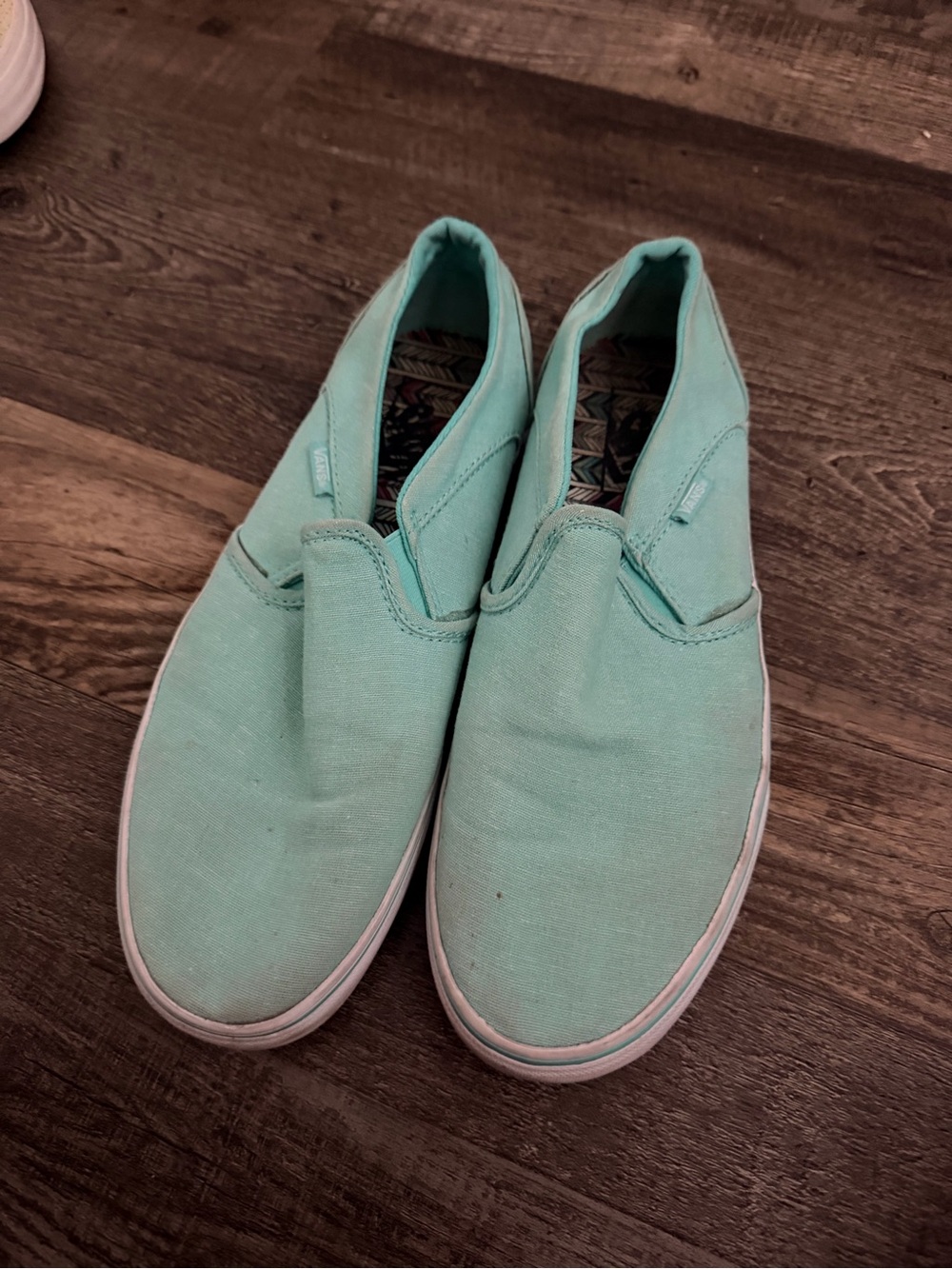 Vans Slip-On Canvas Sneakers in Mint Green